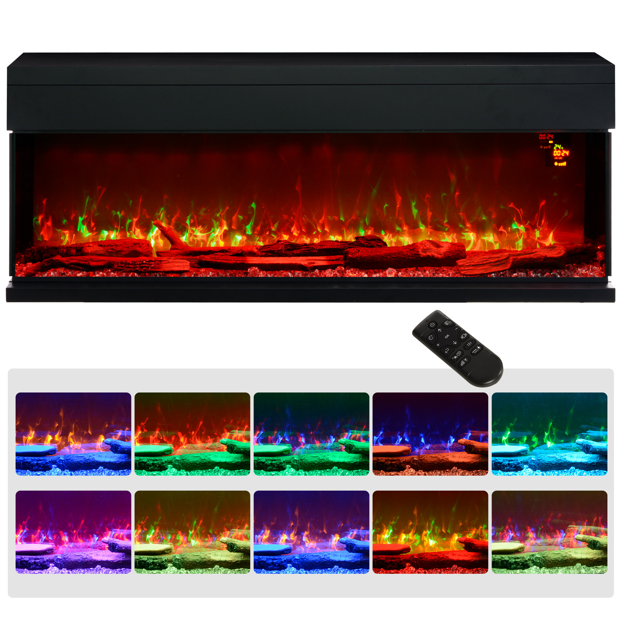 Homcom 127cm Electric Fireplace Recessed, Insert, Wall Mount, Freestanding