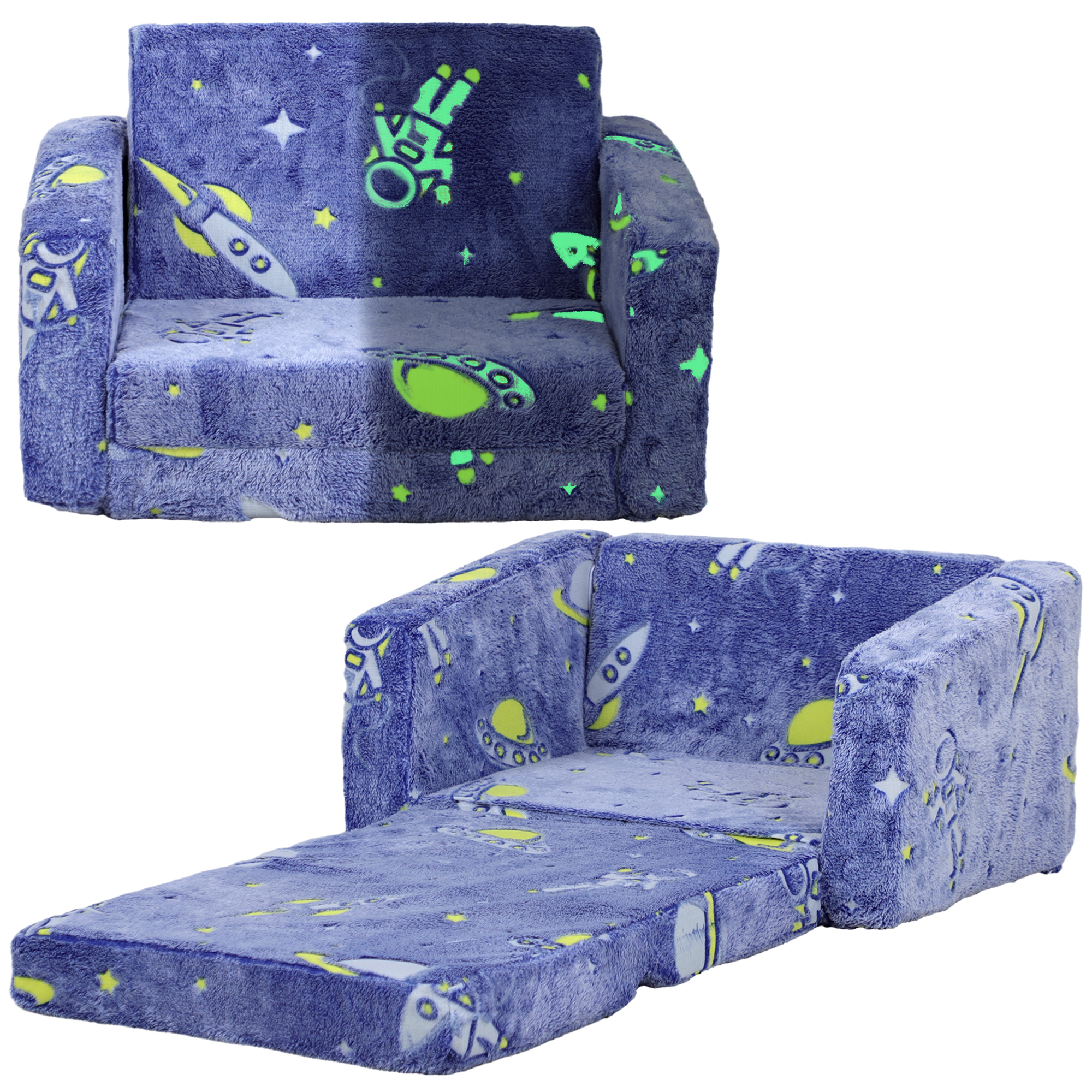 AIYAPLAY Glow-in-the-Dark Cosmic 2-in-1 Folding Kids Bed