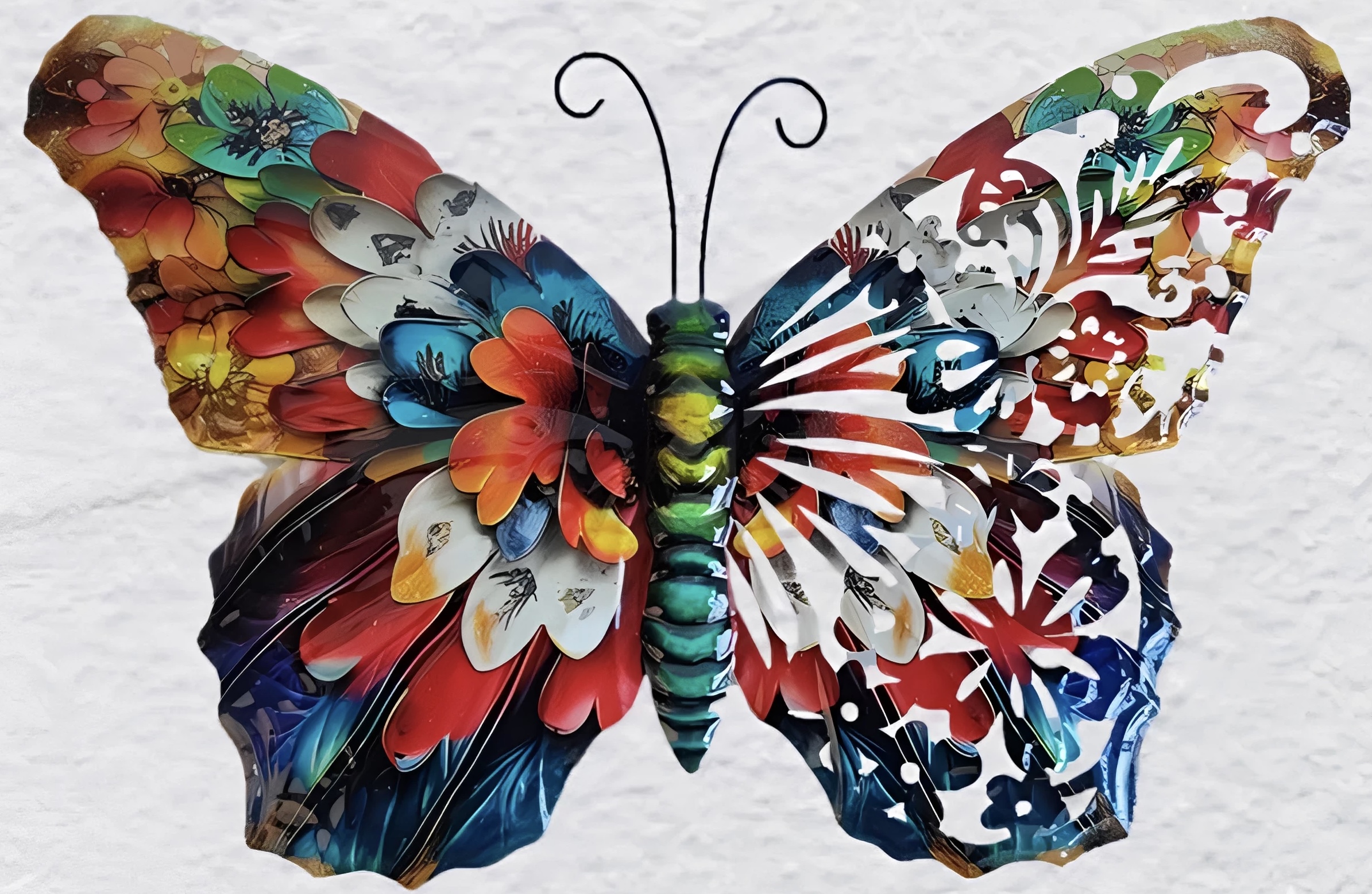 Vibrant Floral Metal Butterfly Wall Art 