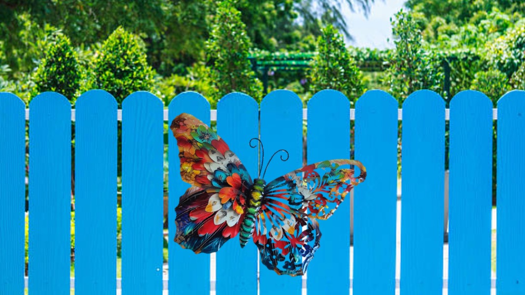 Vibrant Floral Metal Butterfly Wall Art  — image 2