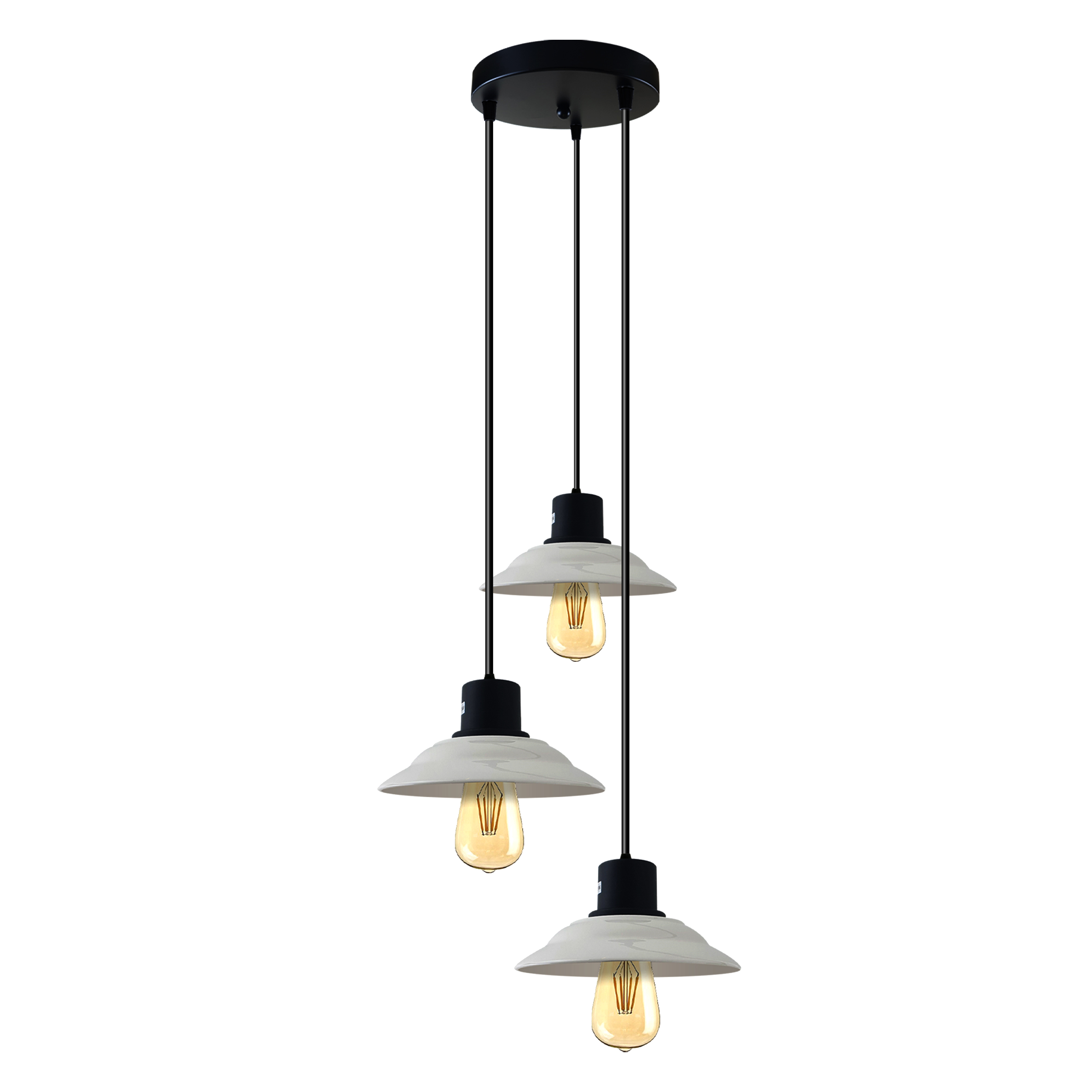 3 Head Vintage Ceramic Retro Industrial E27 Ceiling Hanging Light Shade Loft Style Round Ceiling Base Black And White 
