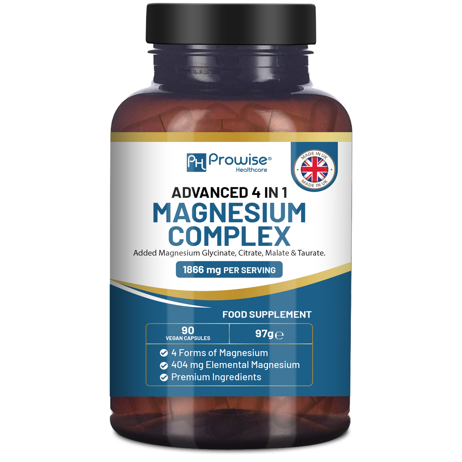 Prowise Magnesium Glycinate Complex 4-in-1 – 1866mg Blend | 404mg Elemental Magnesium | 90 Vegan Capsules