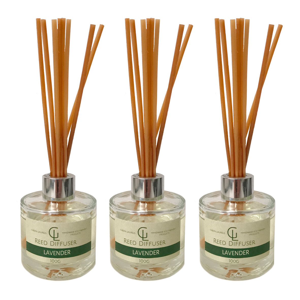 Green Laurels Lavender Oil-Based Reed Diffuser Pack of 3 - 100ml