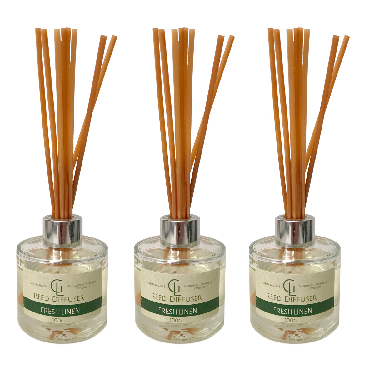 Green Laurels Oil-Based Reed Diffuser 100ml Fresh Linen Pack of 3