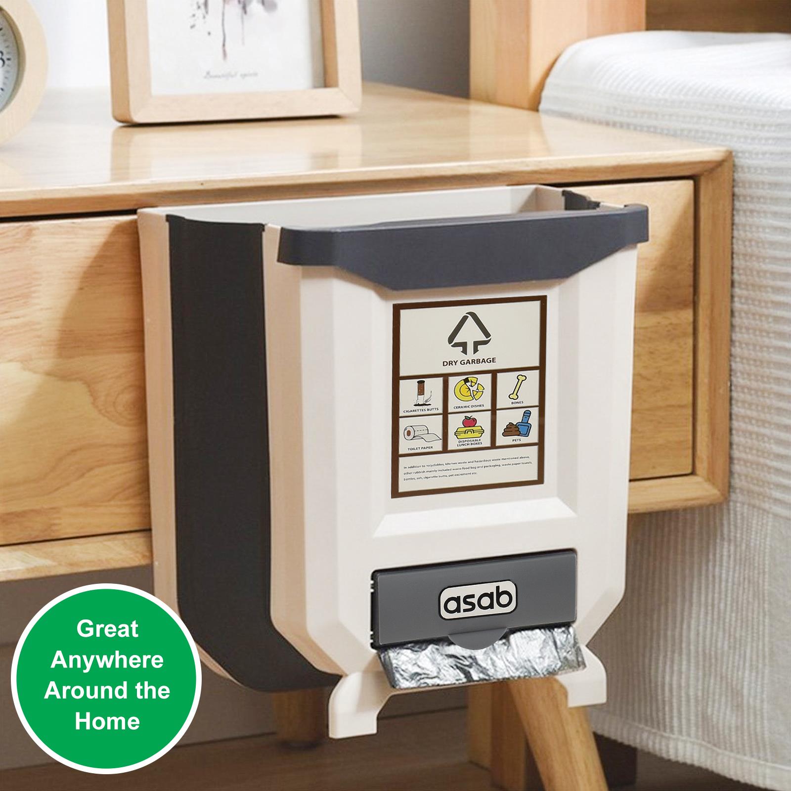 Foldable Trash Bin White/Grey - Space-Saving, Durable, Easy Clean, Generous Capacity