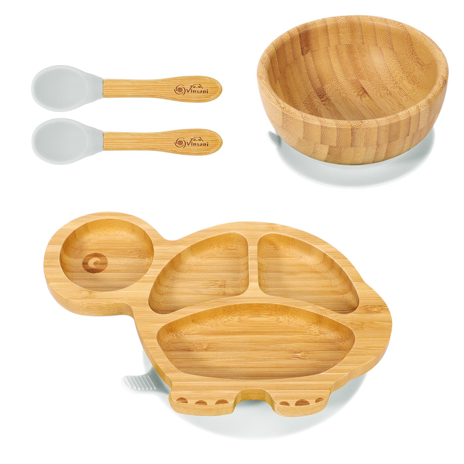Vinsani Bamboo Turtle Plate Bowl & Spoon Set Suction Bowl Stay-Put Design - Picture 13 of 37