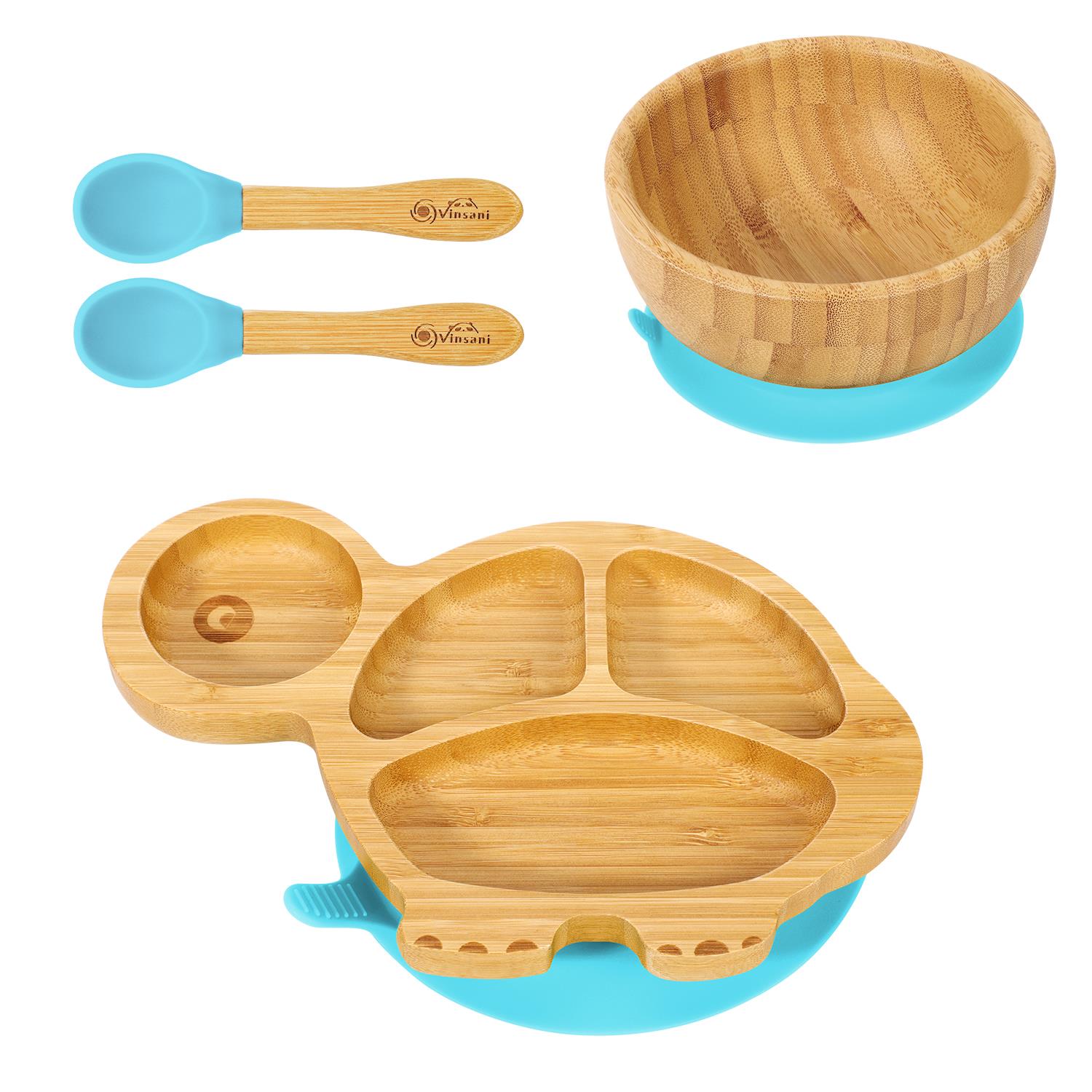 Vinsani Bamboo Turtle Plate Bowl & Spoon Set Suction Bowl Stay-Put Design - Picture 7 of 37
