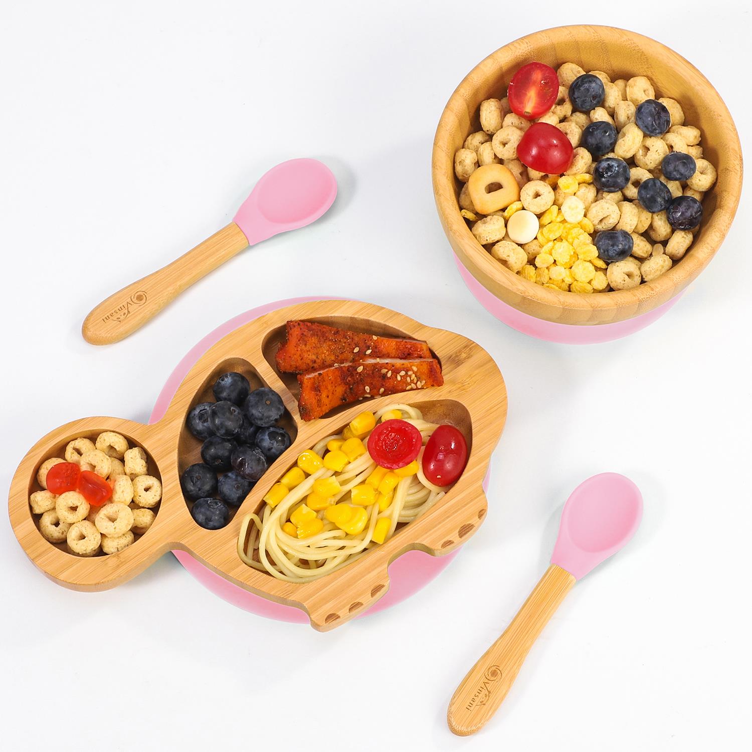 Vinsani Bamboo Turtle Plate Bowl & Spoon Set Suction Bowl Stay-Put Design - Picture 31 of 37