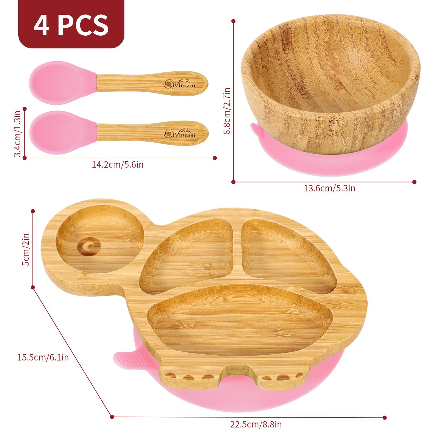 Vinsani Bamboo Turtle Plate Bowl & Spoon Set Suction Bowl Stay-Put Design - Picture 32 of 37