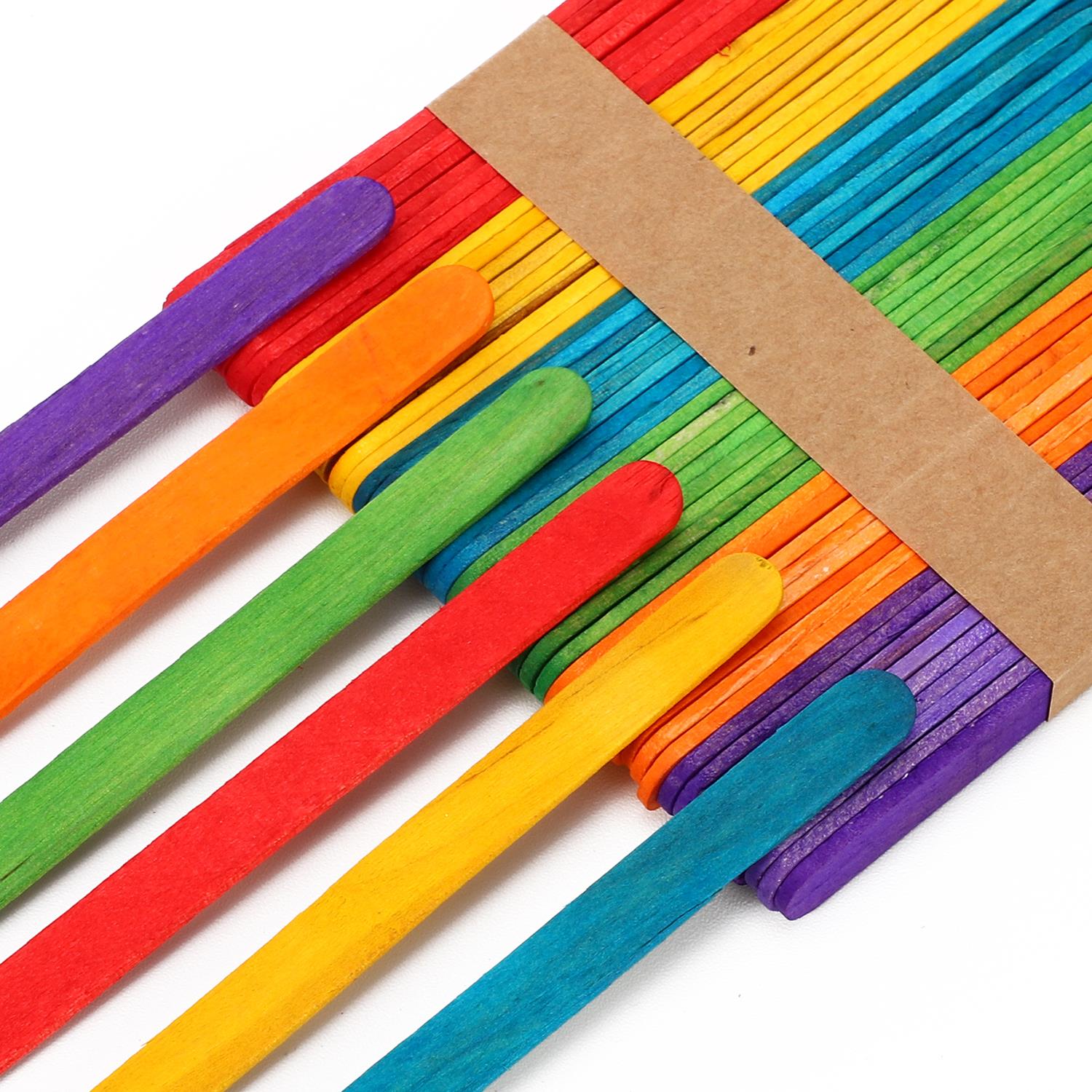 Vinsani 100pcs Coloured Wooden Lolly Sticks 1010255