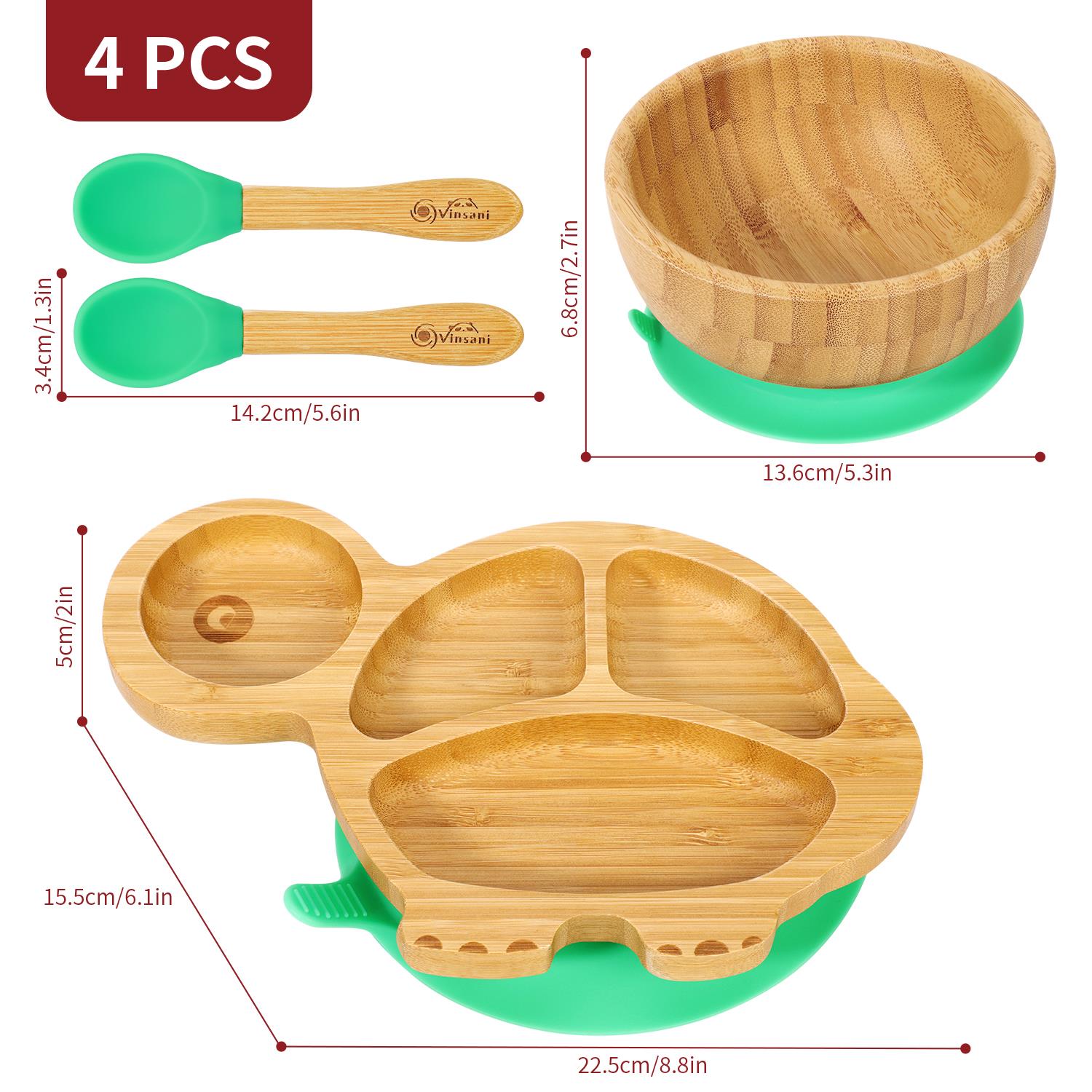Vinsani Bamboo Turtle Plate Bowl & Spoon Set Suction Bowl Stay-Put Design - Picture 17 of 37