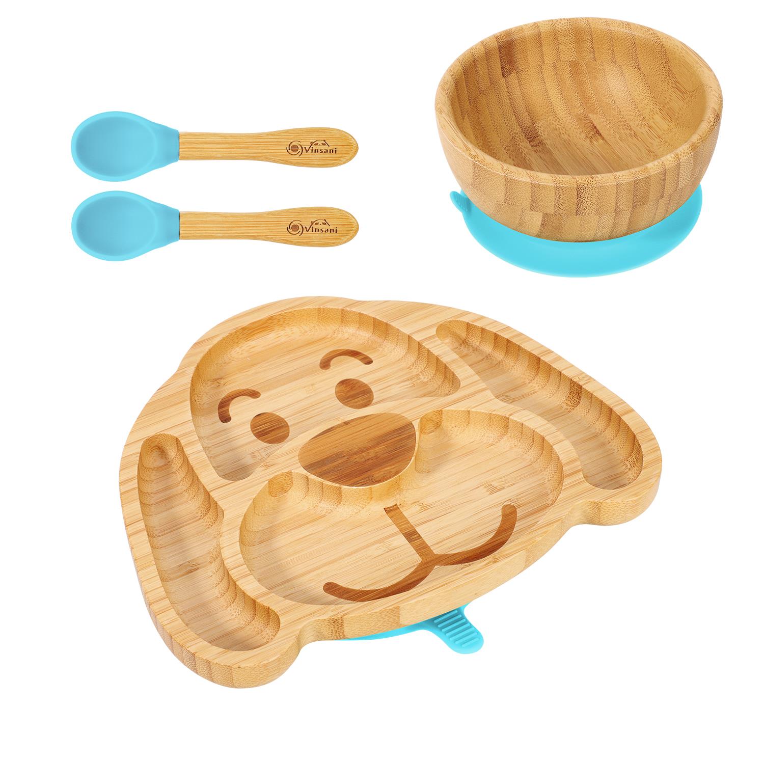 Vinsani Bamboo Dog Plate,Bowl & Spoon Set Blue 1010223
