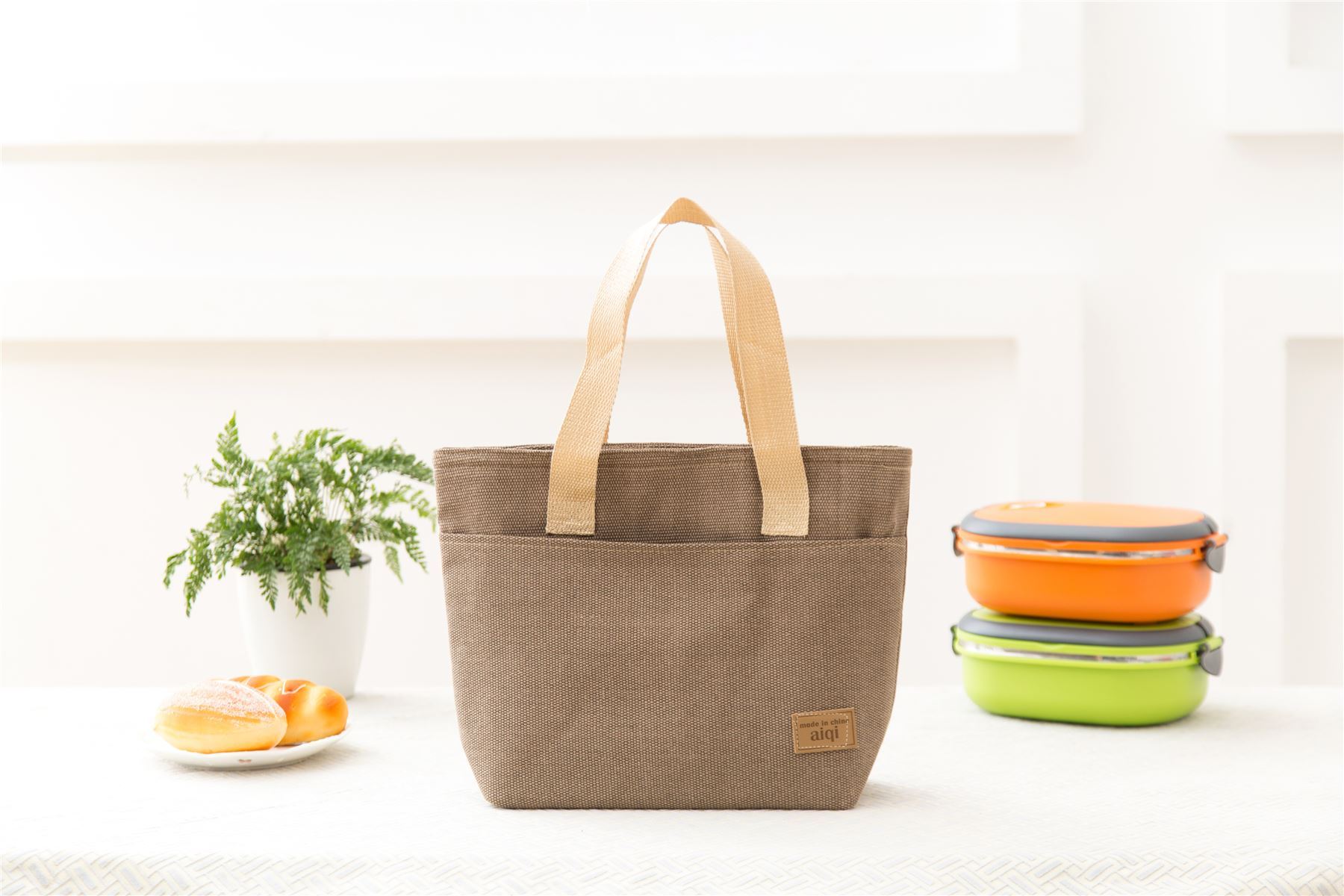 Vinsani Insulated Tote Canvas Thermal Lunch Bag Reusable Portable Cooler Bag Lightweight Convenient Foldable For Work School Picnic Office Adults & Kids - Brown