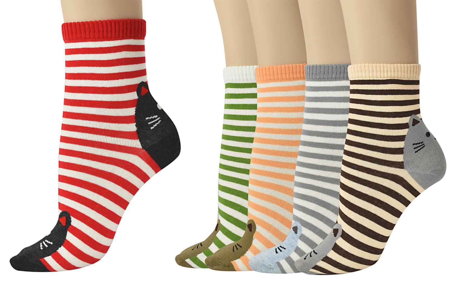 Vinsani Cat Stripes Socks 5pk 0009580