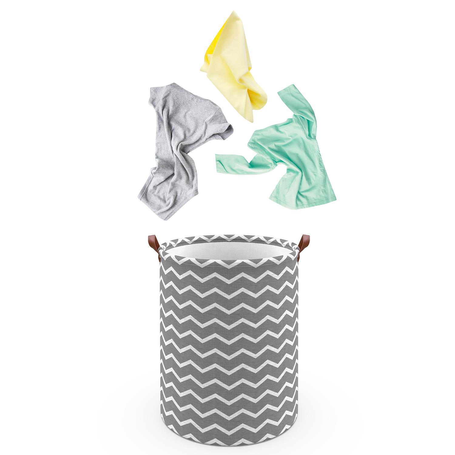 Freestanding Laundry Basket Storage Sorter With Drawstring Lid- Waves