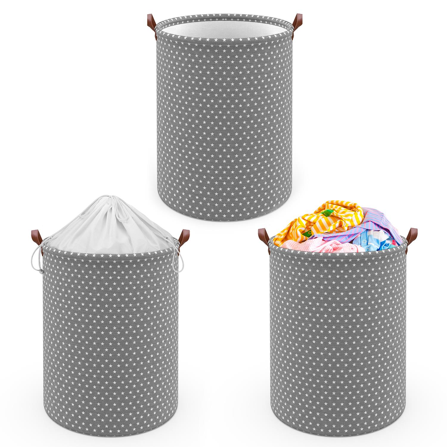 Freestanding Laundry Basket Storage Sorter With Drawstring Lid- Star