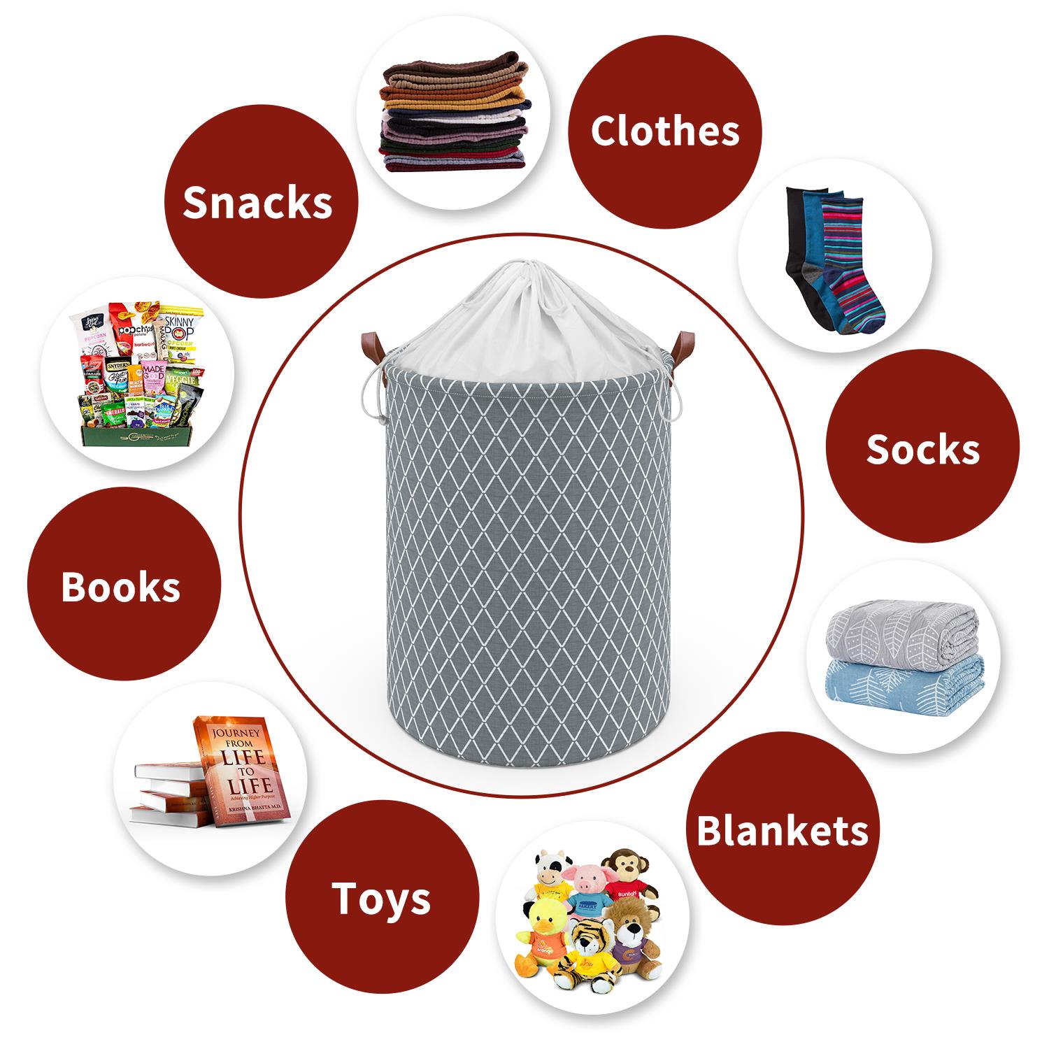 Freestanding Laundry Basket Storage Sorter With Drawstring Lid- Criss Cross