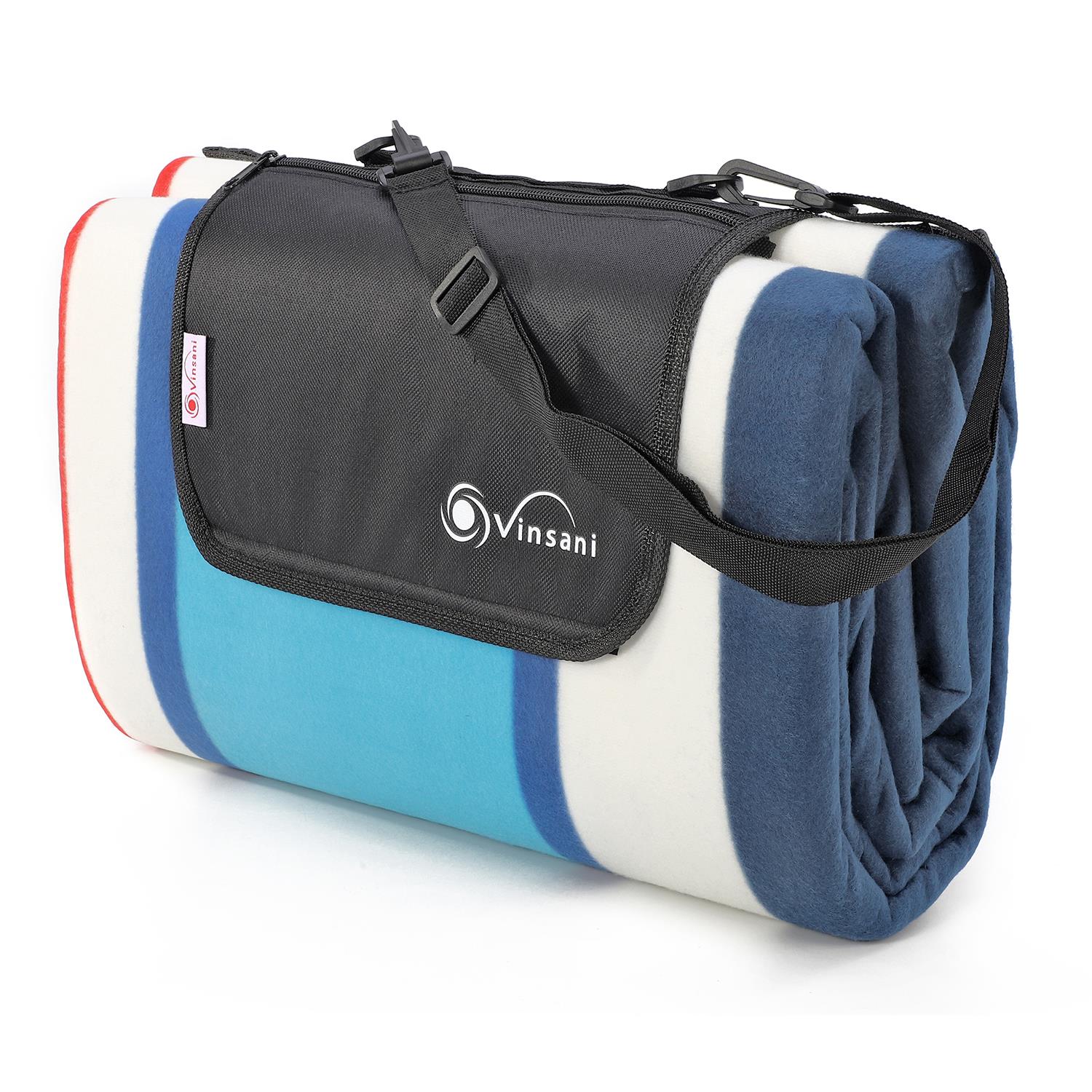 260 X 220cm Folding Picnic Blanket Waterproof & Sandproof -Aqua Stripe