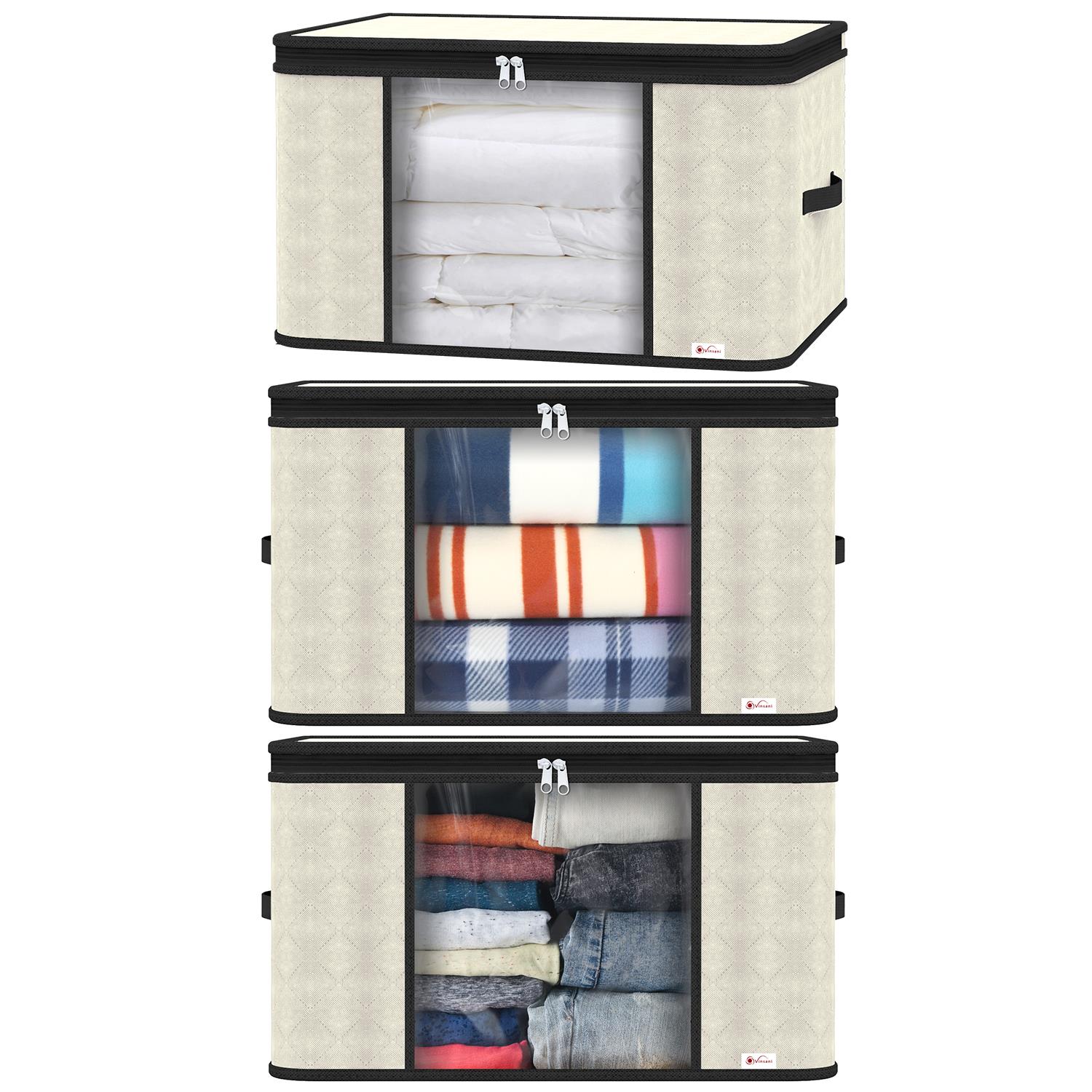 3pcs Deluxe Clothes Storage Bags Organizer Large Capacity Moisture-Proof - Cream