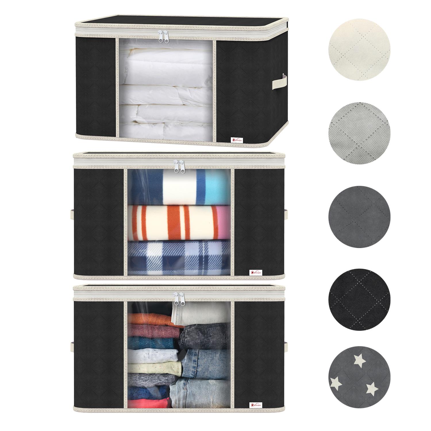 3pcs Deluxe Clothes Storage Bags Organizer Large Capacity Moisture-Proof -  Black