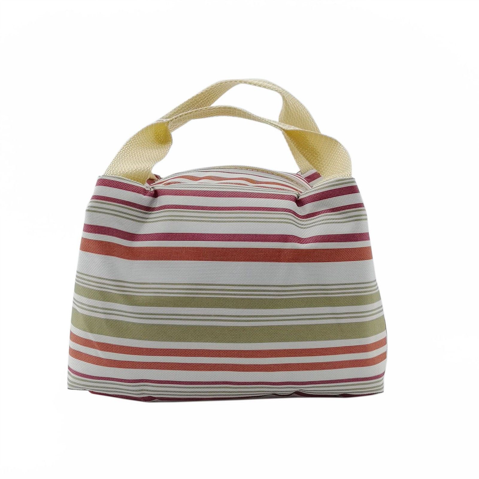 Vinsani Insulated Striped Canvas Thermal Lunch Bag Reusable Portable Cooler Bag Lightweight Convenient Foldable For Work School Picnic Office Adults & Kids – Striped Red