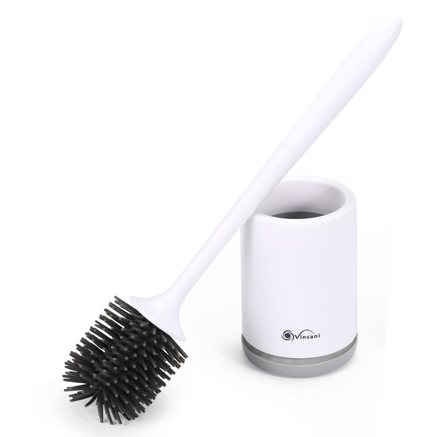 Vinsani Deep Cleaner Toilet Brush With Non-Slip Long Plastic Handle And Flexible Bristles, Rubber Toilet Brush With Quick Drying Holder Set For Bathroom Toilet - Grey - 1 Pack