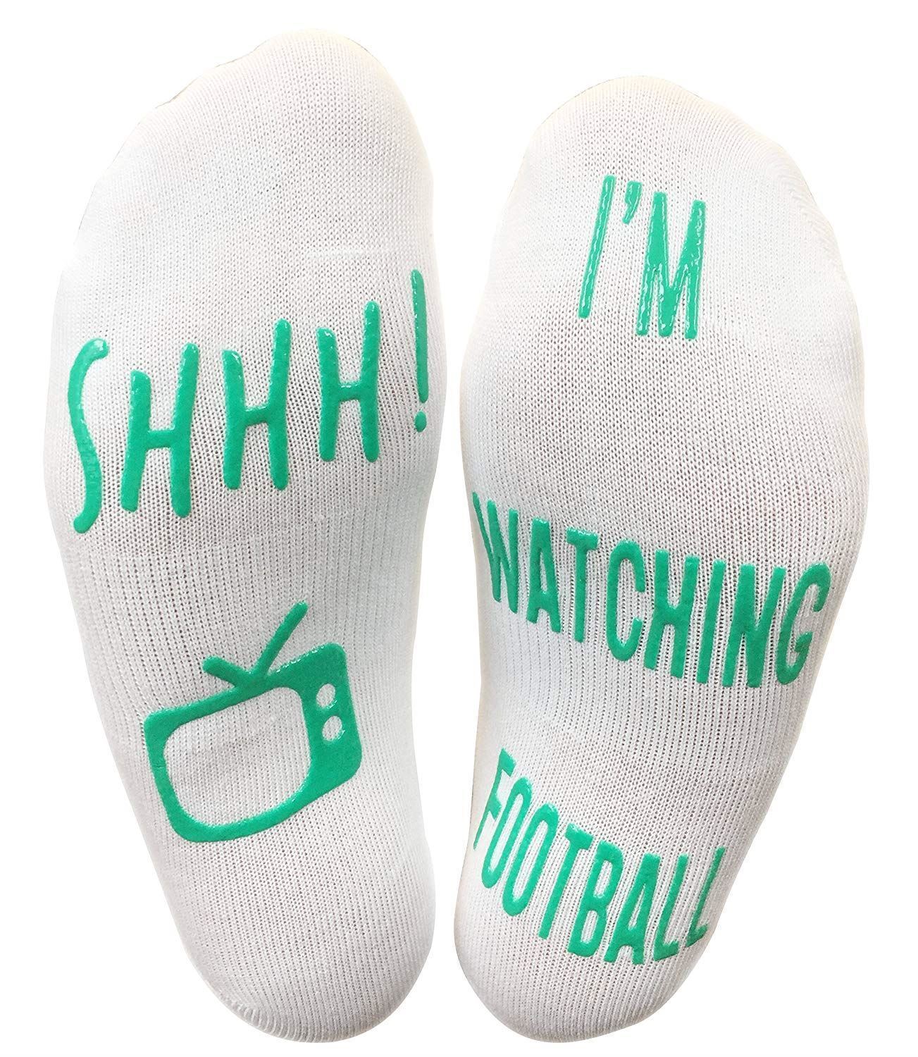 Vinsani 'Shhh I'M Watching Football' Funny Ankle Socks, Gift For Football Fans - White