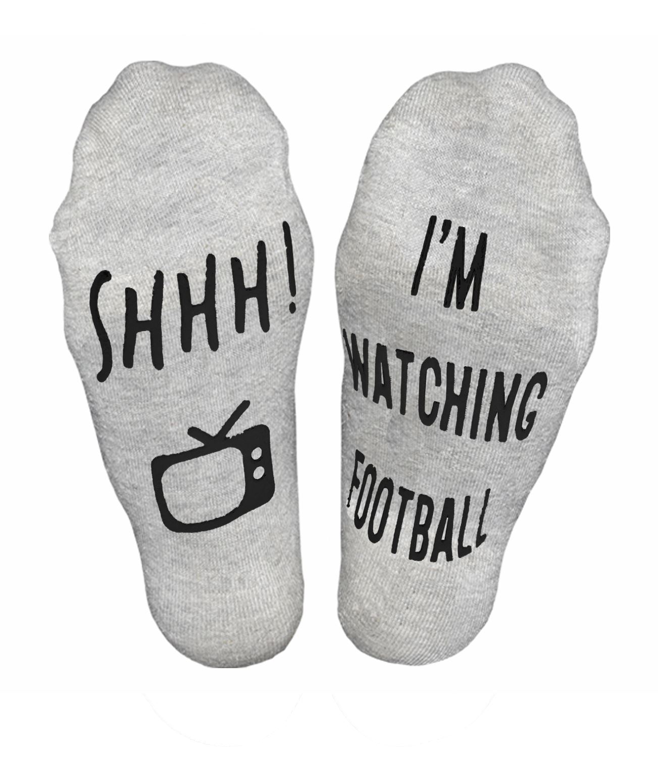 Vinsani 'Shhh I'M Watching Football' Funny Ankle Socks, Gift For Football Fans - Grey
