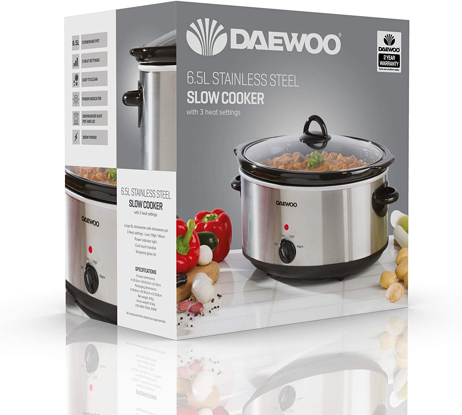 Daewoo 6.5l Slow Cooker Stainless Steel Sda1788