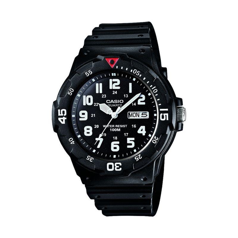 Casio Men's Day Date Black Dial Black Rubber Strap Watch - MRW-200H-1BVDF