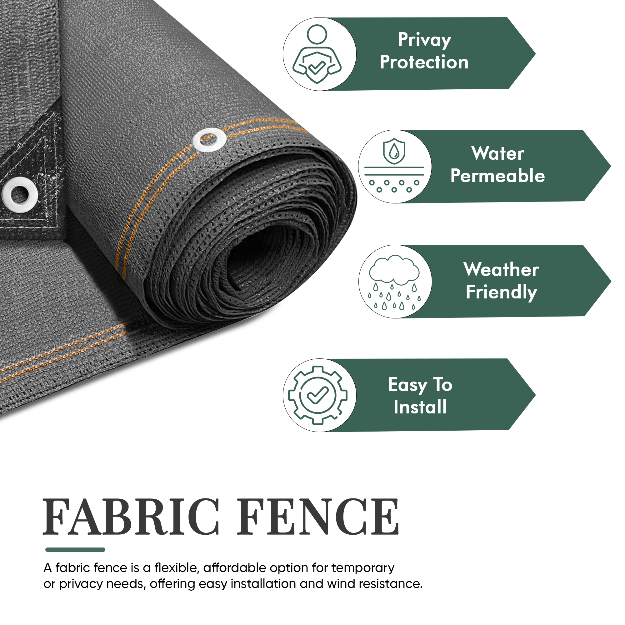 Anthracite Fabric Fence 230gsm - 1m X 10m