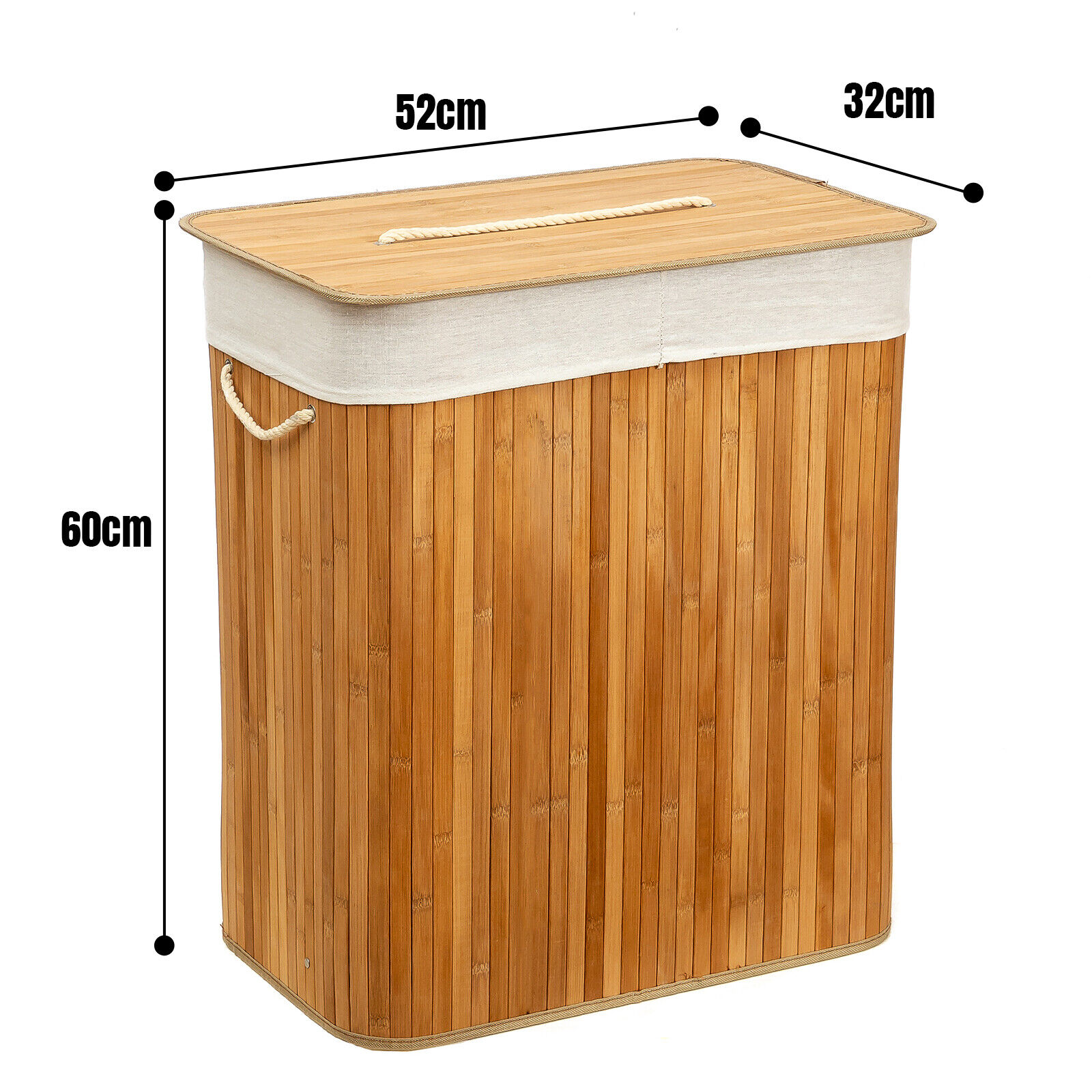 Rectangular Bamboo Laundry Basket-Natural With Divider