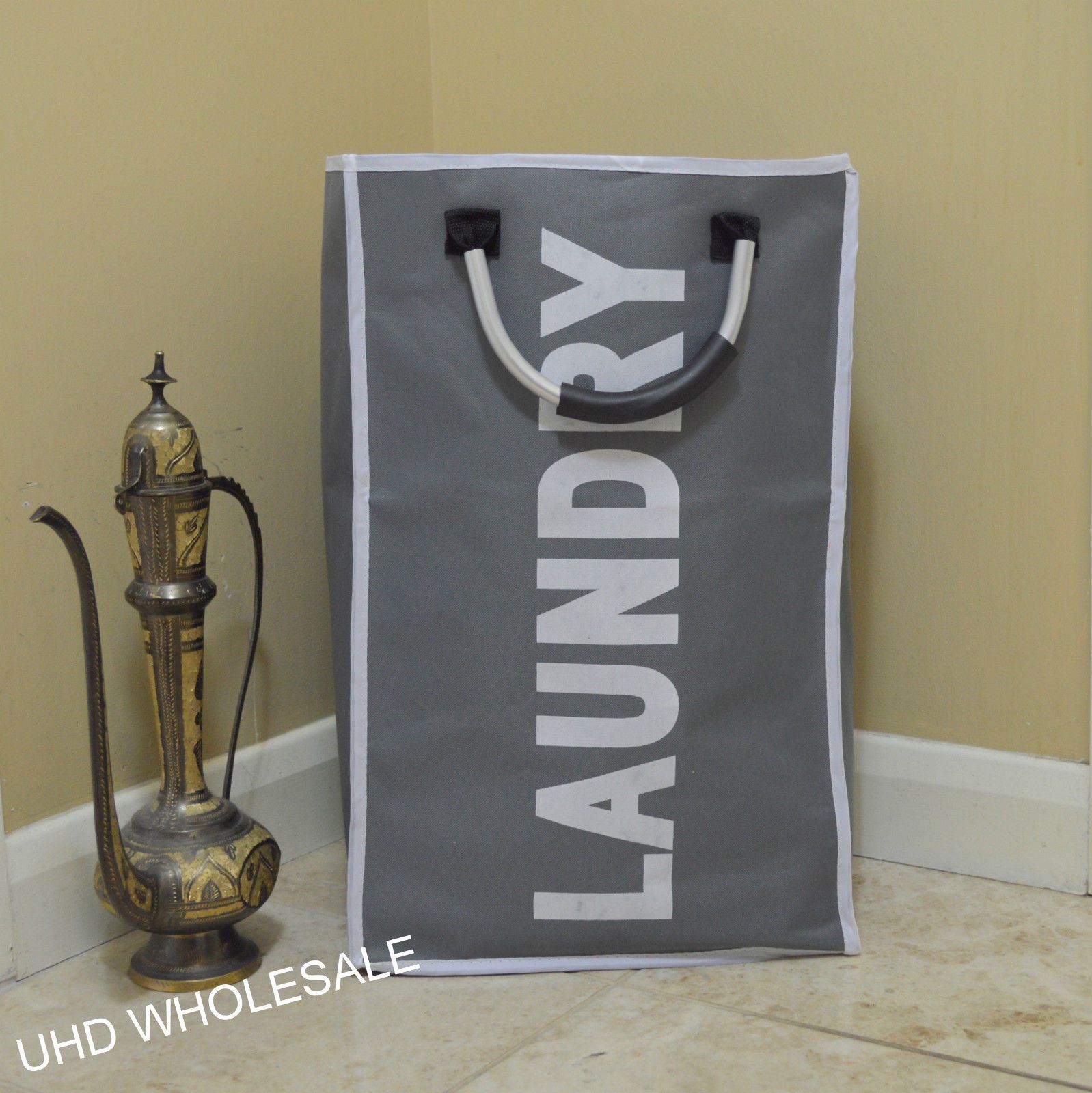 Single Laundry Bag With Metal Handles (Dark Grey)