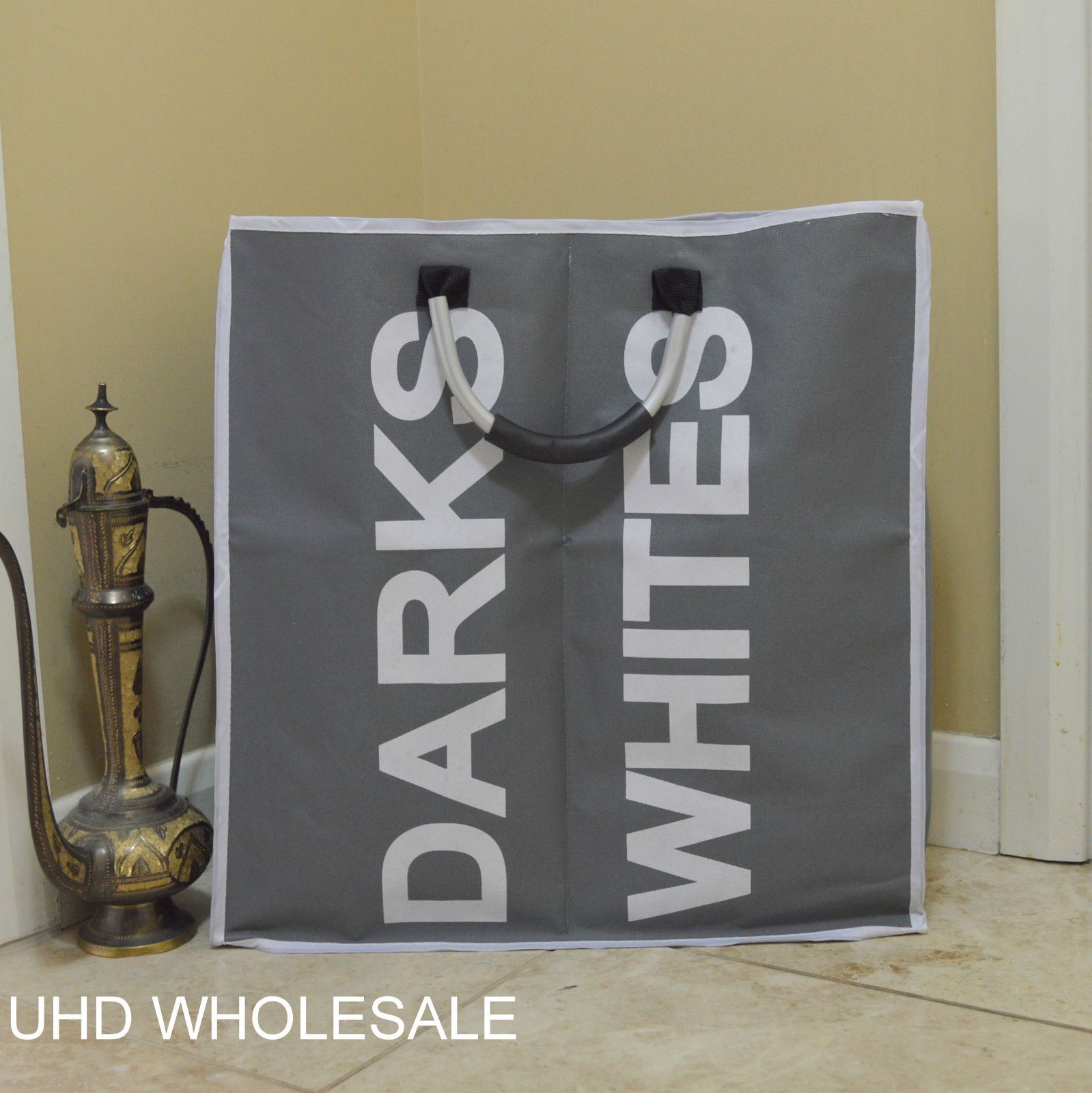 Double Laundry Bag With Metal Handles Dark Grey