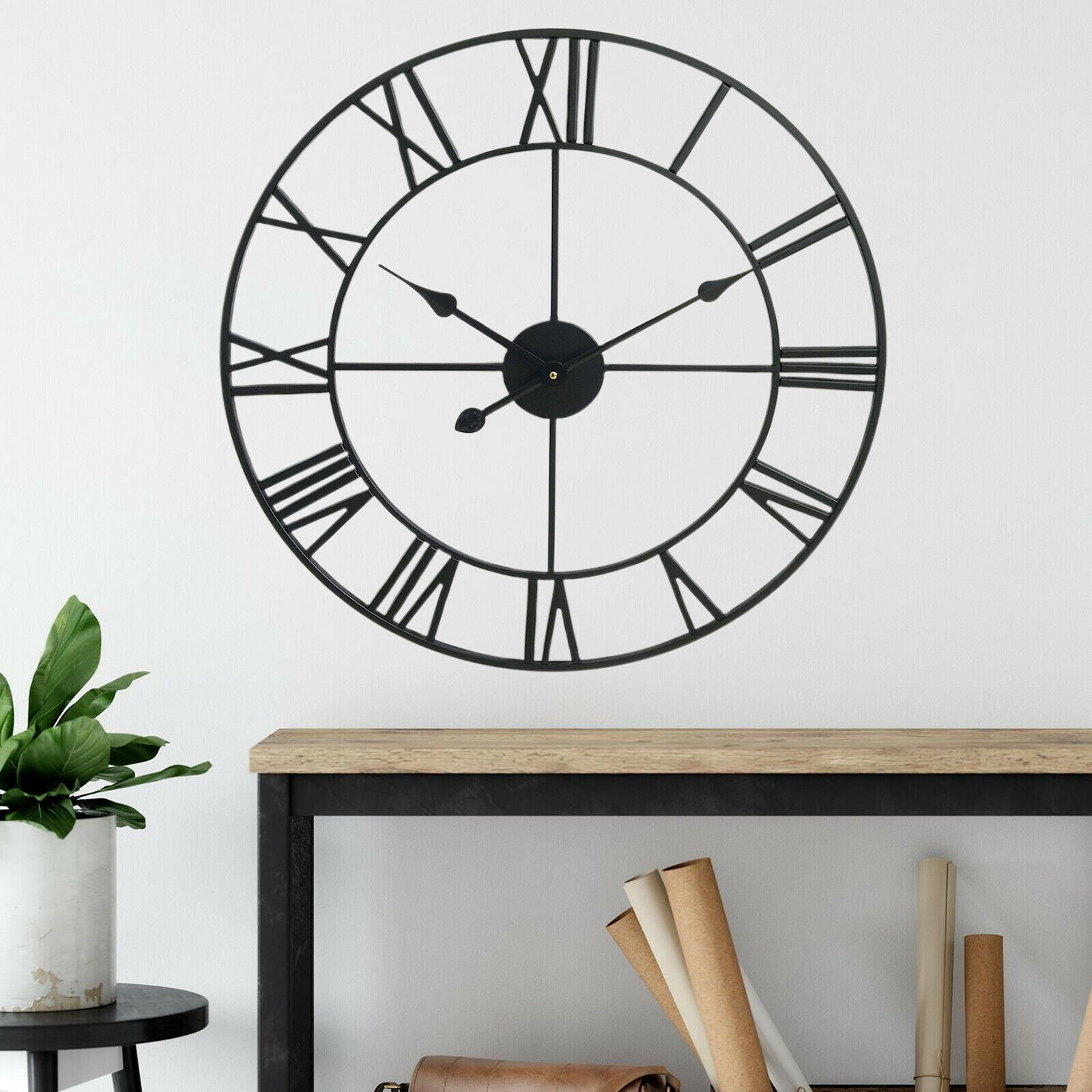 40cm Roman Metal Clock Black