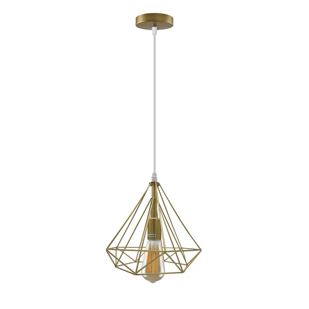 Single Gold Vintage Industrial E27 Ceiling Hanging Light Cage Shade Loft Style Metal Ceiling Pendant Lamp 