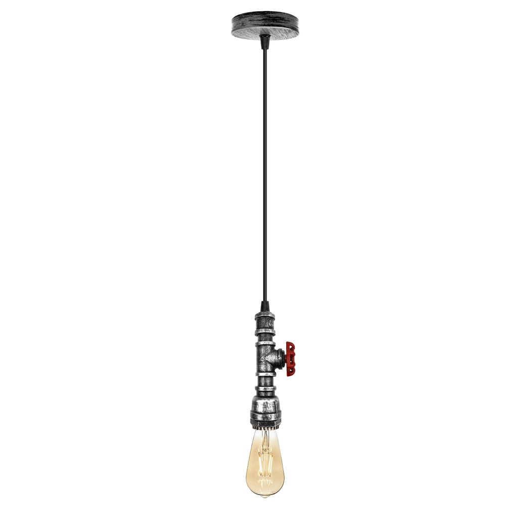 Vintage Industrial  Brushed Silver Metal Pendant Pipe Light E27 Adjustable Cable 