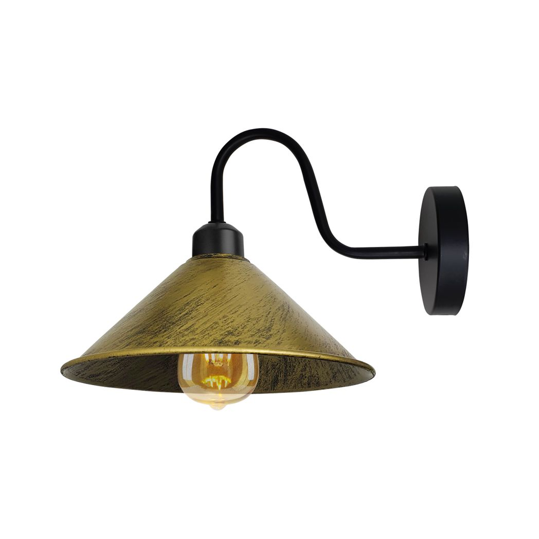 Brushed Brass Wall Light Fixture,Black Wall Sconce E27 Base Socket Screw Type Wall Mounted Swan Neck Cone Shape Shade 