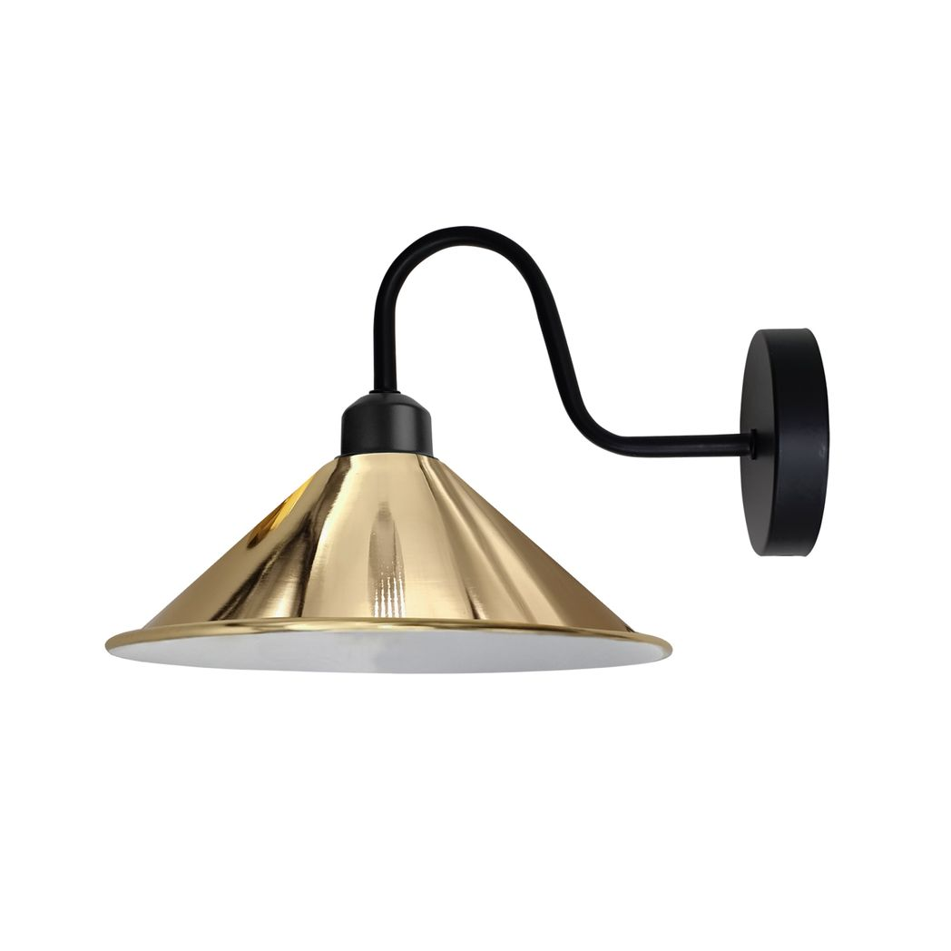 French Gold Wall Light Fixture,Black Wall Sconce E27 Base Socket Screw Type Wall Mounted Swan Neck Cone Shape Shade 