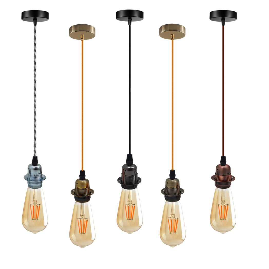 2 Pack Vintage Industrial Pendant Light,lampshade E27 UK Holder Fitting Set