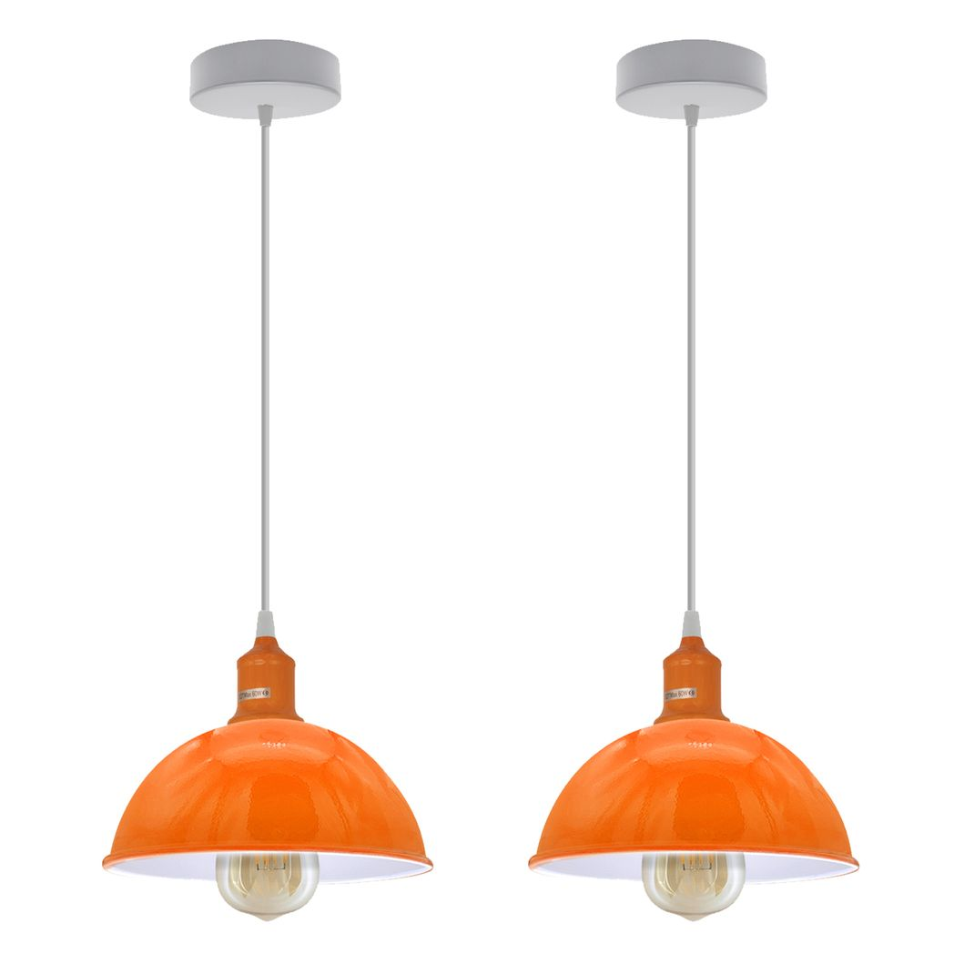 2pack Dome Shaped Orange Loft Style Sturdy Metal Lamp Shade Pendant Lights 21cm Bottom Spray Painted Finish Inner White