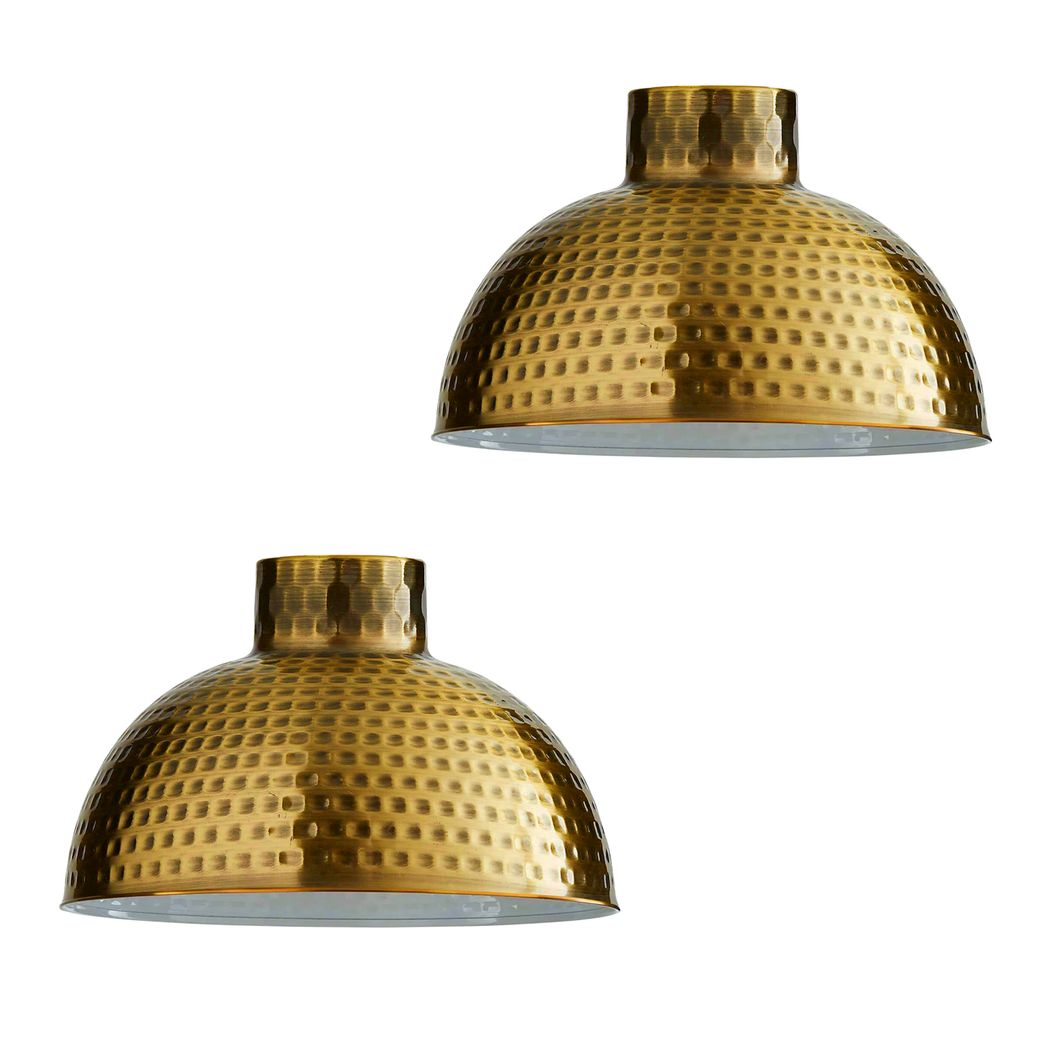 2 Pack Retro Industrial Easy Fit Lamp Light Shade E27 Base Pendant Metal 26cm Dome Shape Vintage Large Lamp Shades 