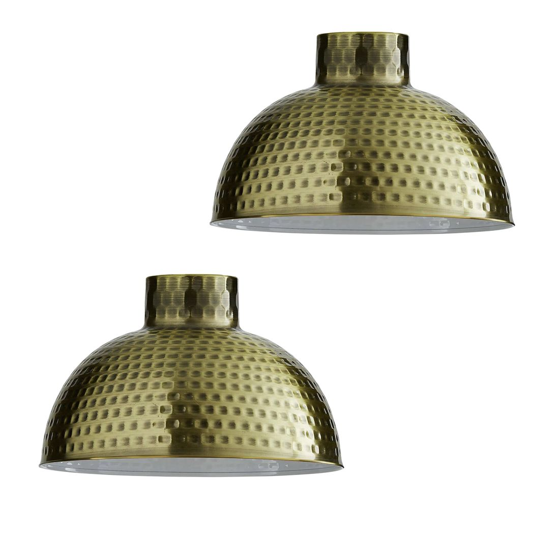 2 Pack Green Brass Retro Easy Fit Lamp Light Shade E27 Base Pendant Metal 26cm Dome Shape Large Lamp Shades 