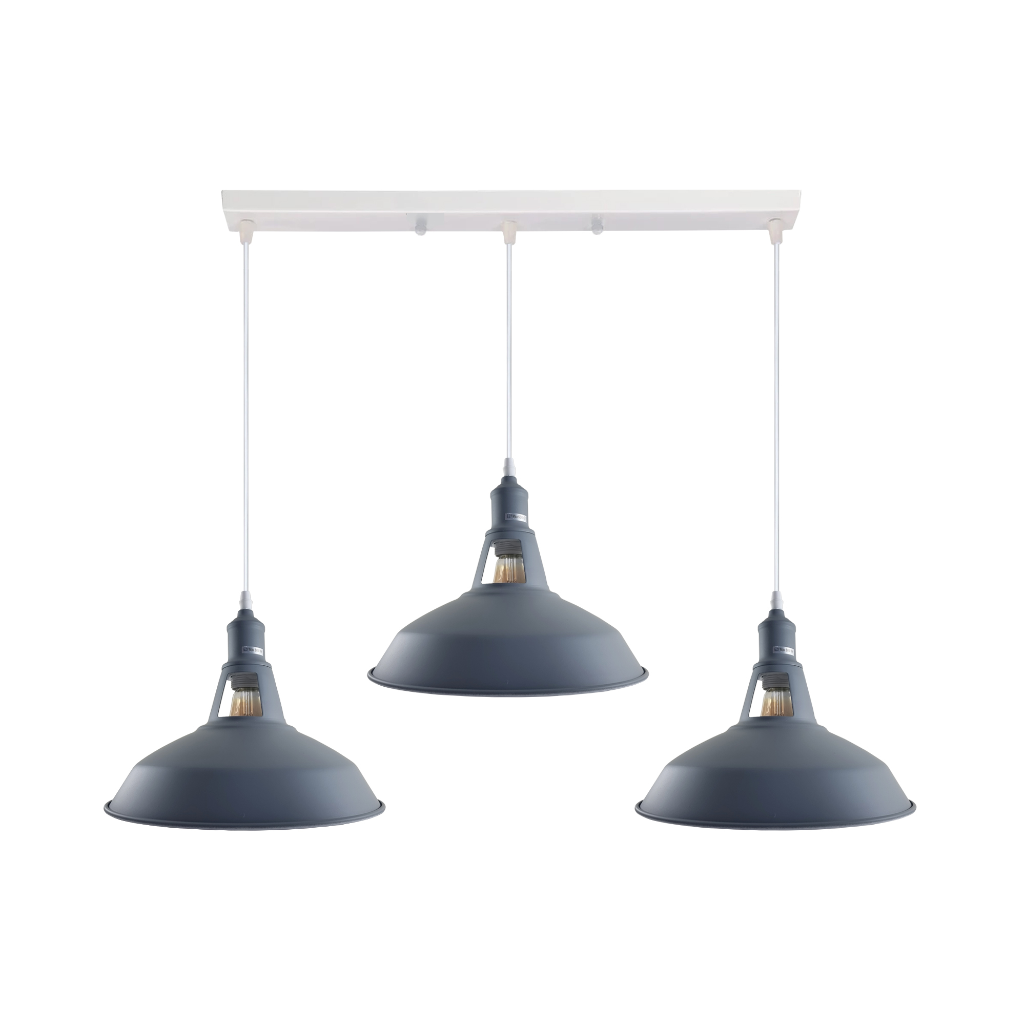 Industrial Vintage Loft Kitchen Bar 3 Lights Ceiling Barn-Slotted Metal E27 White, Grey With Bulb 