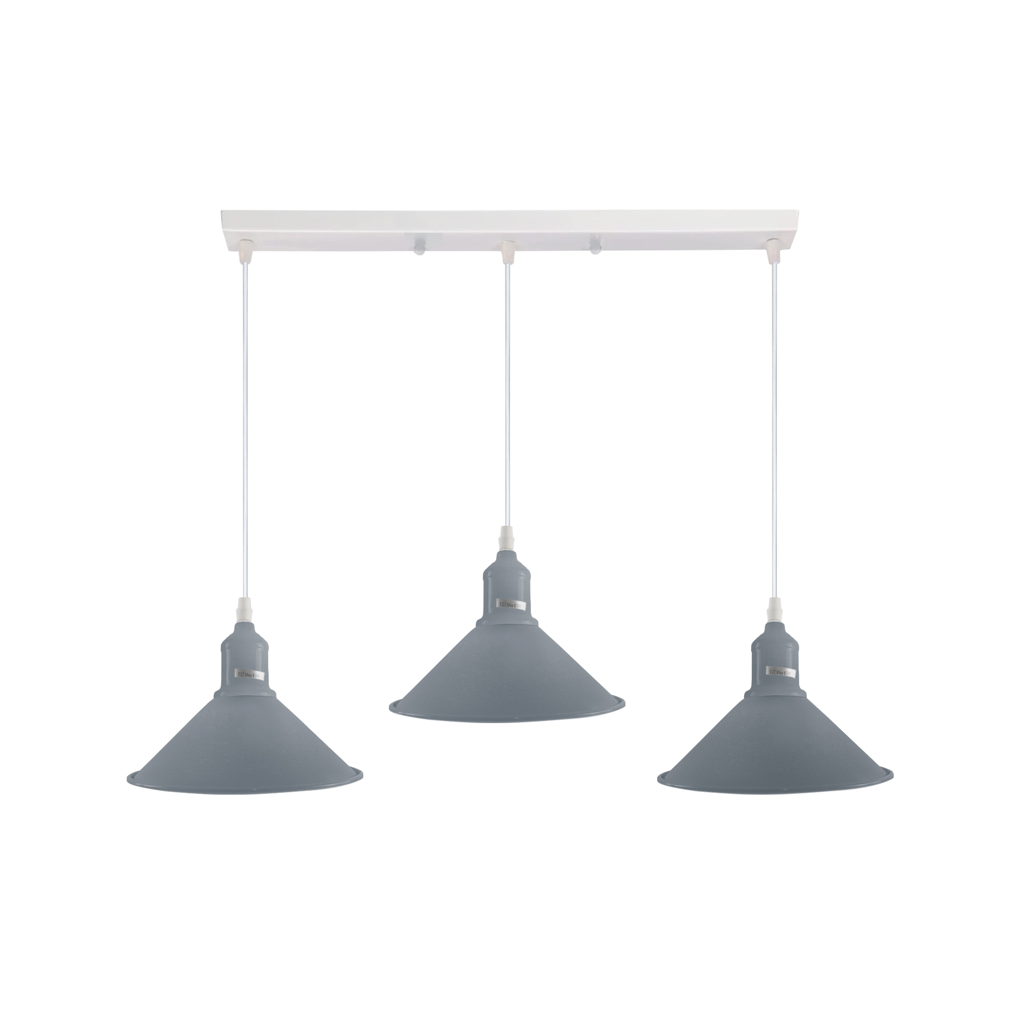 Industrial Vintage Loft Kitchen Bar 3 Lights Fittings Ceiling Cone Metal  E27 Grey Without Bulb 