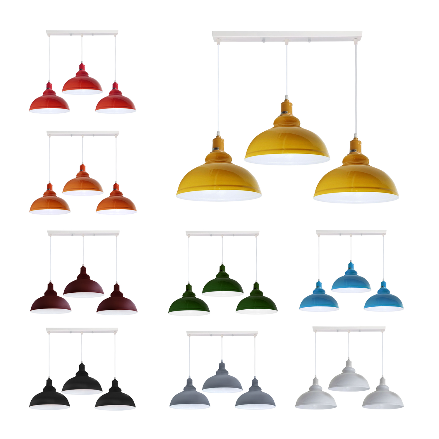 Industrial Vintage Loft Kitchen Bar 3 Lights Fittings Ceiling Curvy Metal E27 