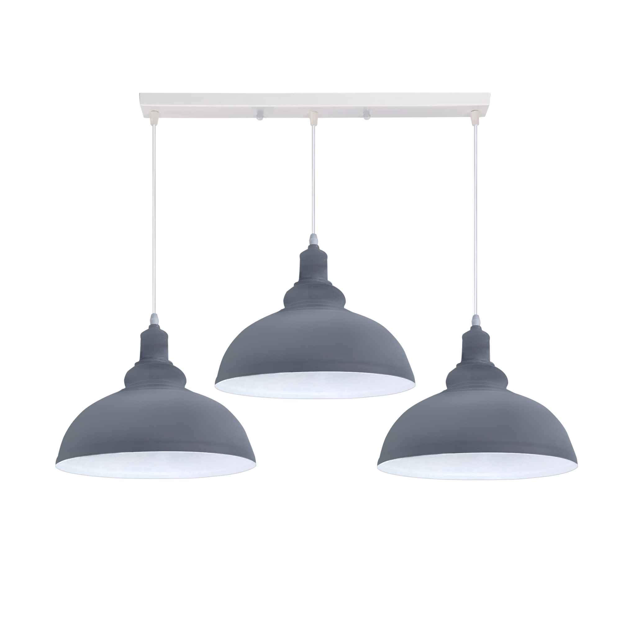 Industrial Vintage Loft Kitchen Bar 3 Lights Fittings Ceiling Curvy Metal E27 Grey, White Without Bulb 