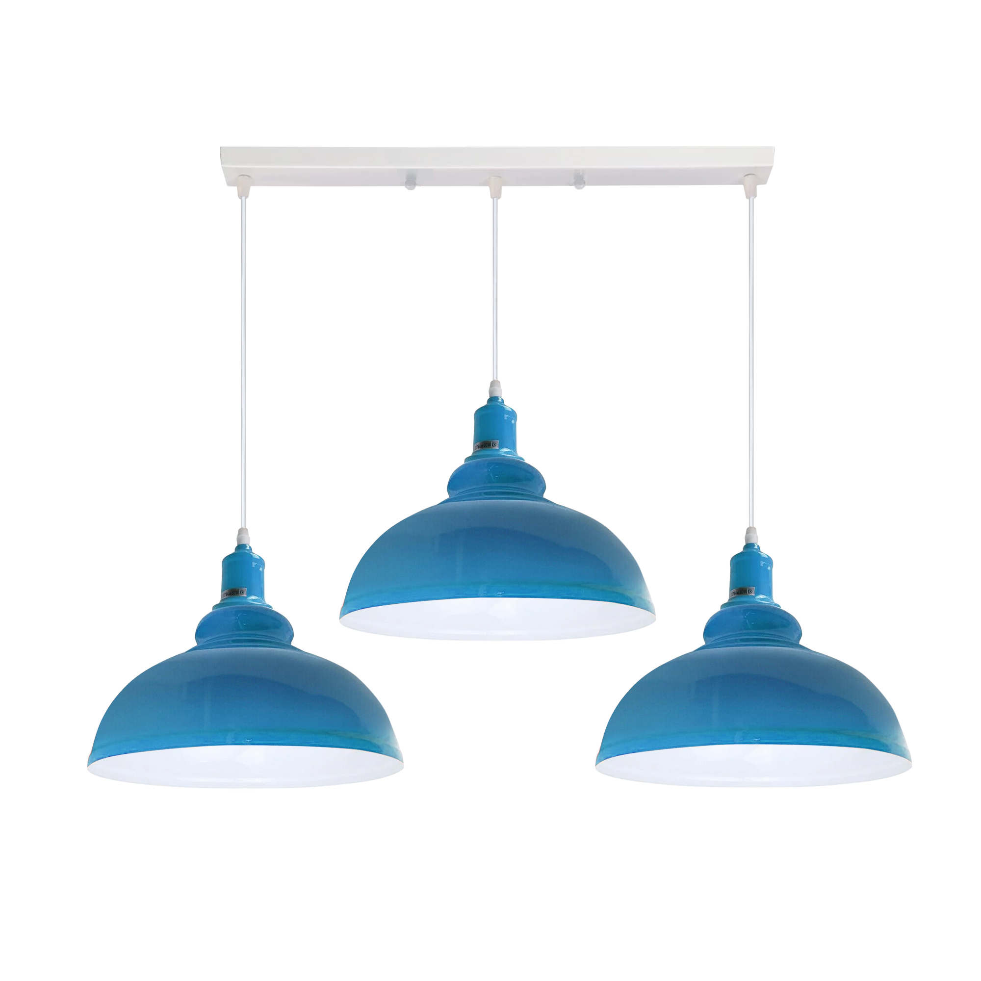 Industrial Vintage Loft Kitchen Bar 3 Lights Fittings Ceiling Curvy Metal E27 Blue, White With Bulb 