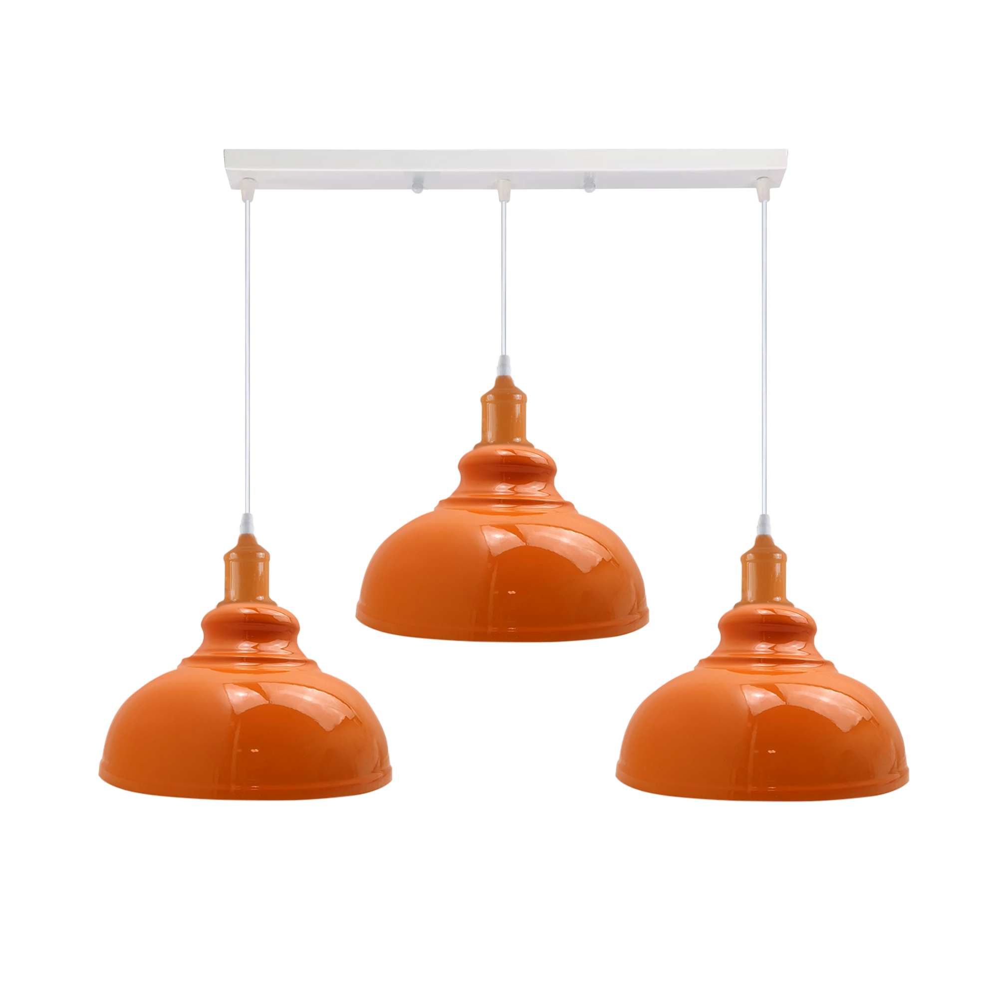 Industrial Vintage Loft Kitchen Bar 3 Lights Fittings Ceiling Curvy Metal E27 Orange, White Without Bulb 