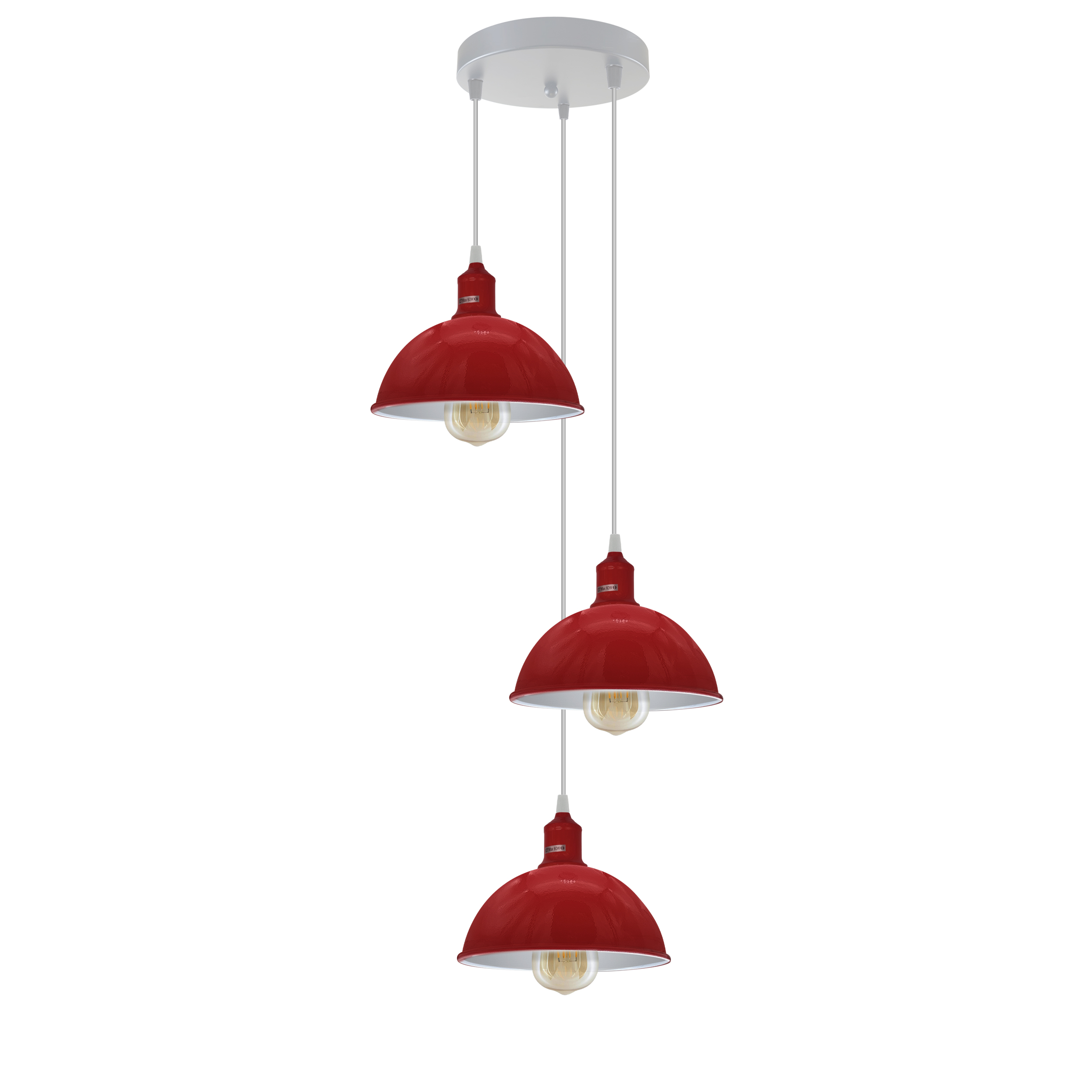 Vintage Industrial Round Three Outlet 21cm Pendant Light Red With Bulb